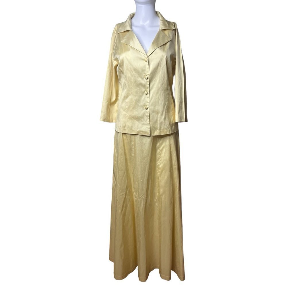 GiGi Clark SILK Vintage Button down top and maxi skirt set yellow size 3